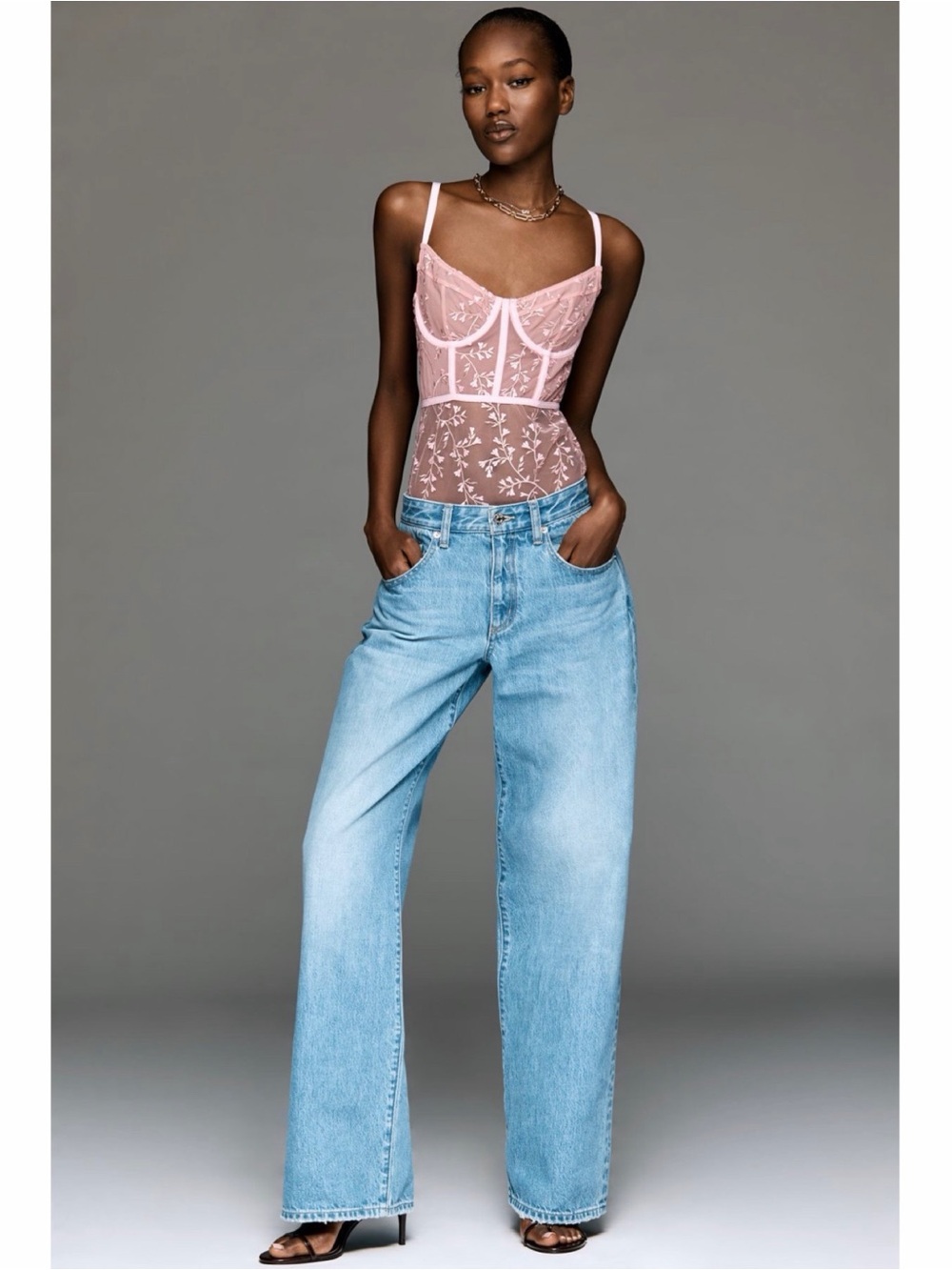NEW Anthropologie LyreBird Pink Floral Sheer Mesh Thong Corset Bodysuit Large